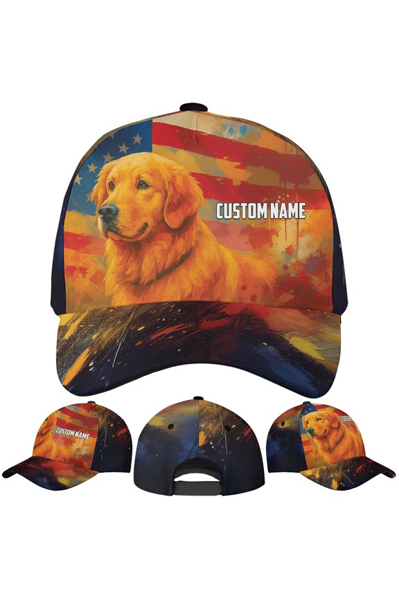 Personalized America Flag Golden Retriever Lovers Classic Baseball Cap One Size Multicolor, custom name golden retriever patriotic hat