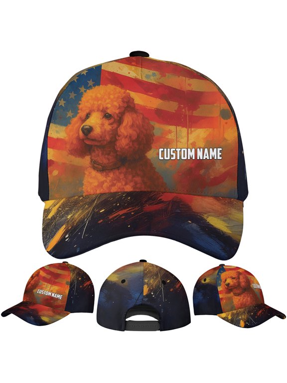 Personalized America Flag Poodle Lovers Classic Baseball Cap One Size Multicolor, custom name poodle patriotic hat