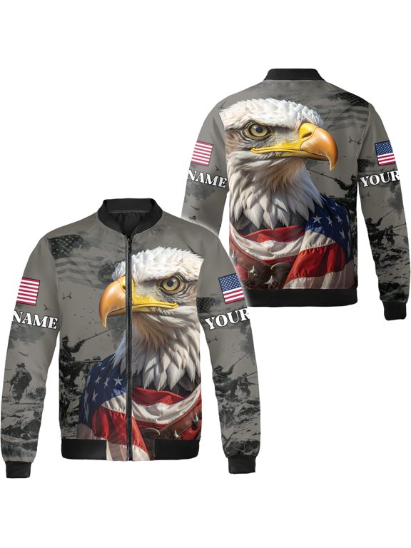Personalized America Flag Veteran Eagle All-over Print Bomber Jacket S-5XL Multicolor (2XL), custom veteran bomber jacket