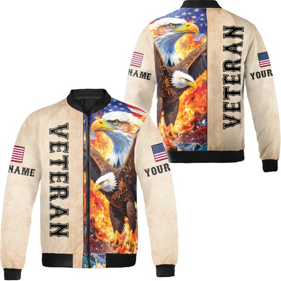 Lotusprinthandmade Personalized America Flag Veteran Eagle All-over Print Bomber Jacket S-5XL Multicolor (L), custom veteran bomber jacket
