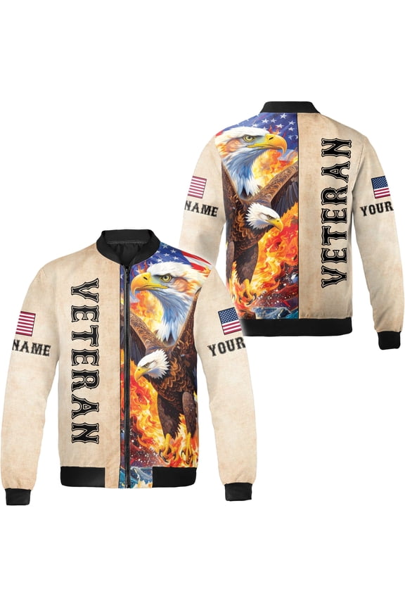 Personalized America Flag Veteran Eagle All-over Print Bomber Jacket S-5XL Multicolor (L), custom veteran bomber jacket