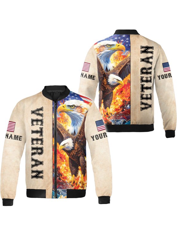 Personalized America Flag Veteran Eagle All-over Print Bomber Jacket S-5XL Multicolor (S), custom veteran bomber jacket