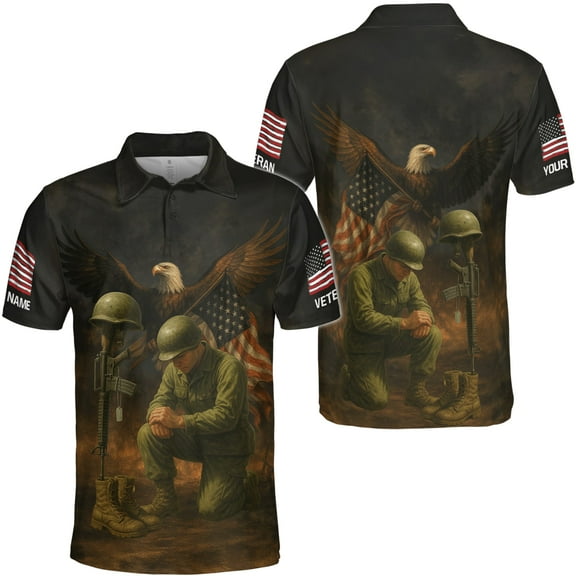 Lotusprinthandmade Personalized America Flag Veteran Eagle Men Polo Shirt (Lightweight) S-5XL Multicolor (5XL), veteran gift polo shirt