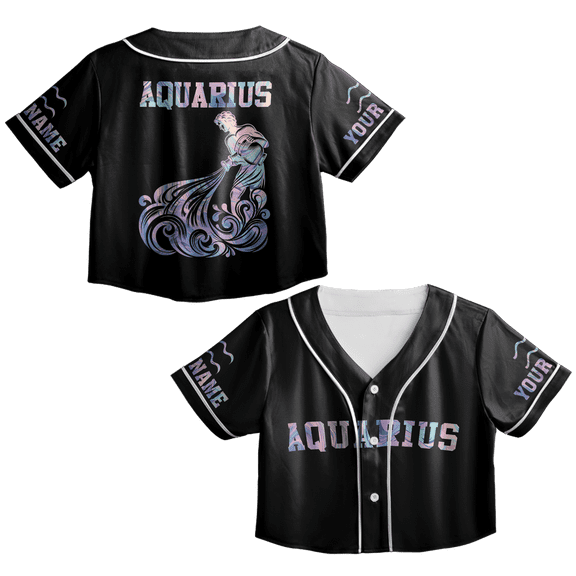 Lotusprinthandmade Personalized Aquarius Zodiac Crop Top Baseball Jersey XS-XL Multicolor, aquarius birthday shirt, aquarius constellation shirt, aquarius shirt women
