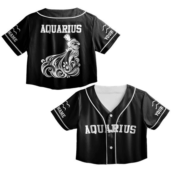 Lotusprinthandmade Personalized Aquarius Zodiac Crop Top Baseball Jersey XS-XL Multicolor, aquarius croptop baseball jersey, aquarius croptop baseball jersey for women