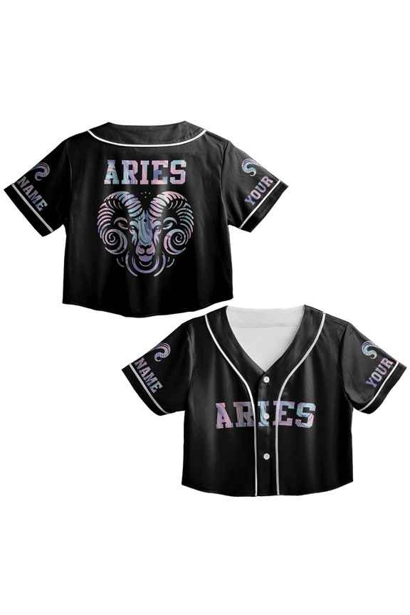Personalized Aries Zodiac Crop Top Baseball Jersey XS-XL Multicolor, aries crop top baseball jersey shirt, birthday shirt, aries shirt