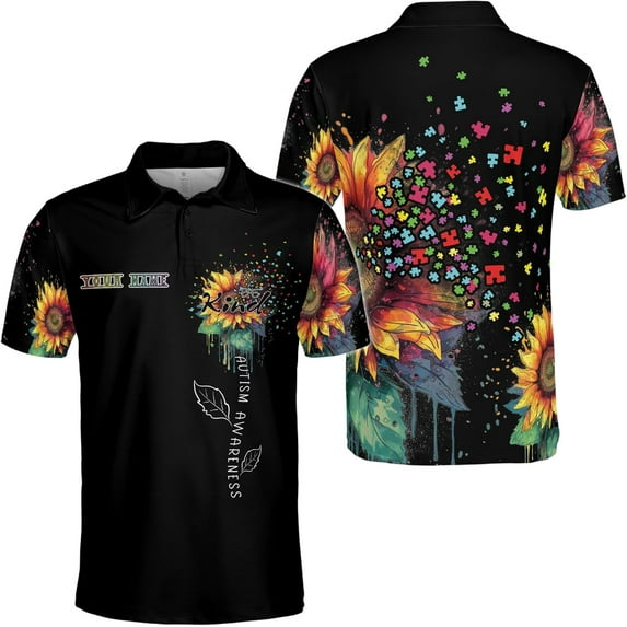 Lotusprinthandmade Personalized Autism Awareness Men Polo Shirt (Lightweight) S-5XL Multicolor (3XL), custom name autism polo, autism shirt