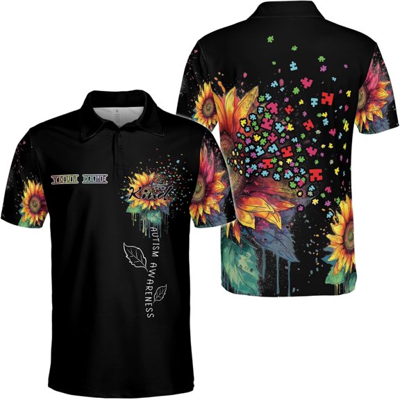 Lotusprinthandmade Personalized Autism Awareness Mens Polo Shirt Lightweight 5XL