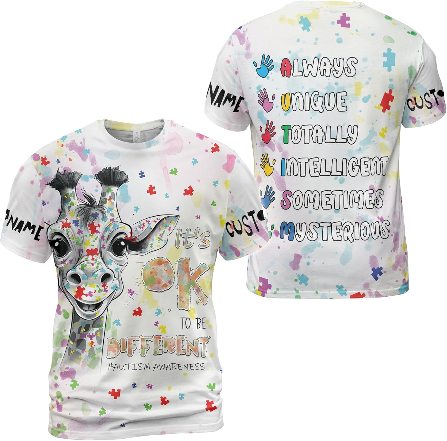 Lotusprinthandmade Personalized Autism Awareness Unisex T-shirt 3D S-5XL Multicolor (5XL), autism tee, custom name autism shirt, autism awareness graphic tee