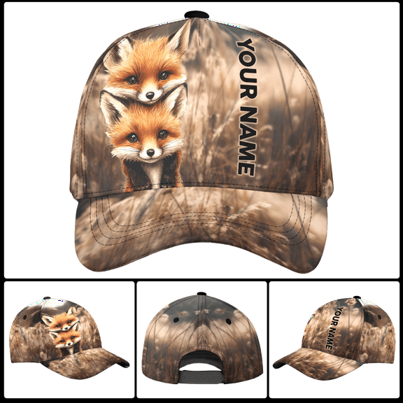 Lotusprinthandmade Personalized Baby Fox Wildlife Fox Classic Baseball Cap One Size Multicolor, Cute Animal Baseball Hat