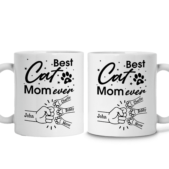 Lotusprinthandmade Personalized Best Cat Mom Ever Mother's Day Ceramic Mug 11 oz, White