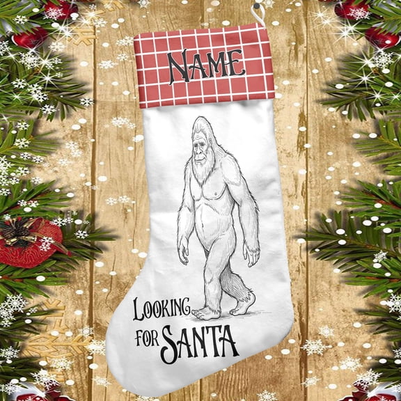 Lotusprinthandmade Personalized Bigfoot Santa Lovers Christmas Stocking (M), bigfoot themed christmas stocking, bigfoot gift christmas stocking
