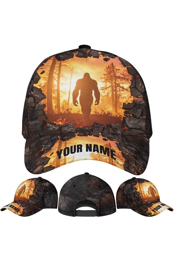 Personalized Bigfoot in Forest Classic Baseball Cap One Size Multicolor, bigfoot lovers baseball cap, funny bigfoot cap