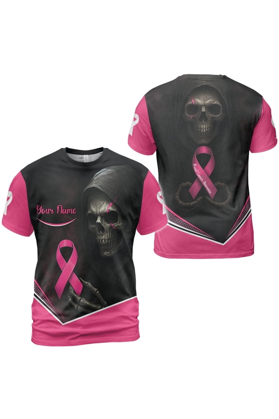 Personalized Breast Cancer Awareness Skull All-over Print Unisex T-shirt 3D S-5XL (5XL), skull lovers breast cancer shirt, awareness t shirt