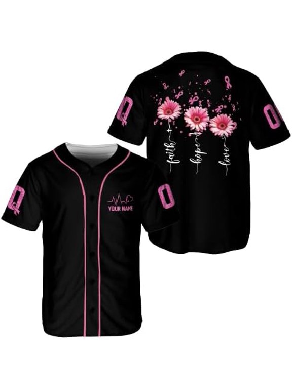 Lotusprinthandmade Personalized Breast Cancer Warrior Unisex Baseball Jersey XS-5XL Multicolor