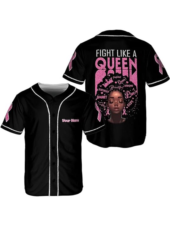 Lotusprinthandmade Personalized Breast Cancer Warrior Unisex Baseball Jersey XS-5XL Multicolor