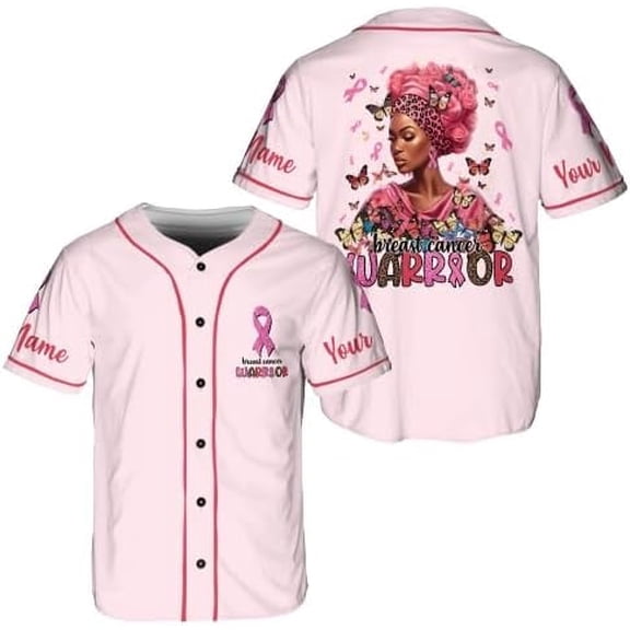 Lotusprinthandmade Personalized Breast Cancer Warrior Unisex Baseball Jersey, Multicolor