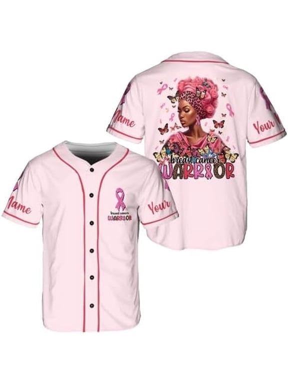 Lotusprinthandmade Personalized Breast Cancer Warrior Unisex Baseball Jersey, Multicolor