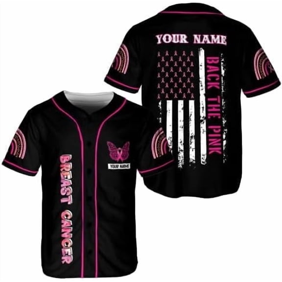 Lotusprinthandmade Personalized Breast Cancer Warrior Unisex Baseball Jersey, Multicolor