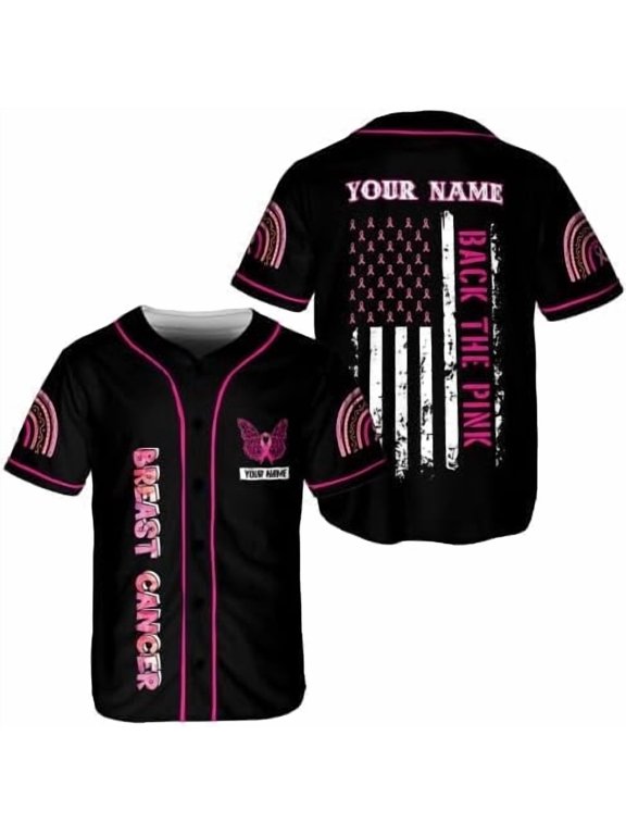 Lotusprinthandmade Personalized Breast Cancer Warrior Unisex Baseball Jersey, Multicolor