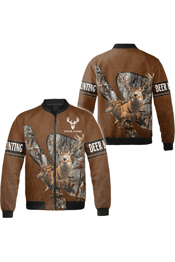 Personalized Brown Deer Hunting and Pattern Forest All-over Print Bomber Jacket S-5XL Multicolor (S)