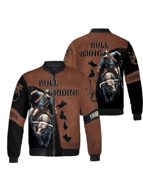 Personalized Bull Riding Graphic All-over Print Bomber Jacket S-5XL Multicolor (4XL), bull riding graphic bomber jacket, bull bomber jacket
