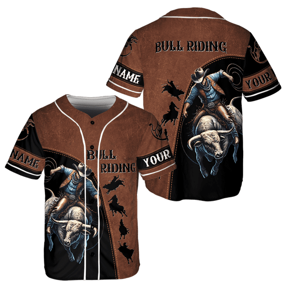Lotusprinthandmade Personalized Bull Riding Graphic Unisex Baseball Jersey XS-5XL Multicolor (XS), custom name bull riding jersey, bull riding graphic baseball jersey