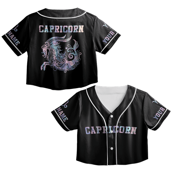 Lotusprinthandmade Personalized Capricorn Zodiac Crop Top Baseball Jersey XS-XL Multicolor, capricorn shirt, capricorn birthday shirt, capricorn t shirt