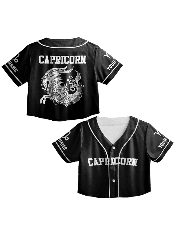 Personalized Capricorn Zodiac Crop Top Baseball Jersey XS-XL Multicolor, capricorn zodiac t shirt, zodiac sign capricorn t shirts for women