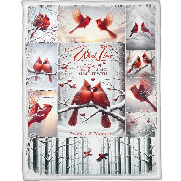 Lotusprinthandmade Personalized Cardinal Couple What I Love Most About My Life Fleece Blanket 2 Sizes (60"x50")