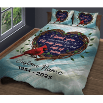Lotusprinthandmade Personalized Cardinal Memorial Quilt Bedding Set (Fold Hem) 5 Sizes (Made in Vietnam) (55x60), cardinal memorial quilt bed set