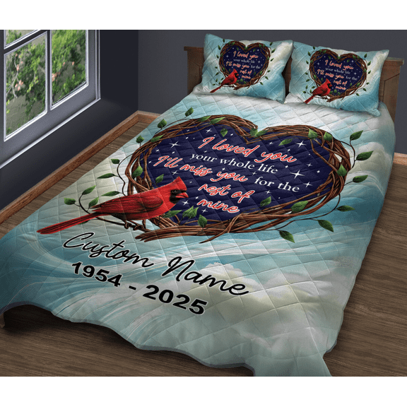 Lotusprinthandmade Personalized Cardinal Memorial Quilt Bedding Set (White Binding) 5 Sizes (Made in Vietnam) (60x70), cardinal memorial quilt bed set