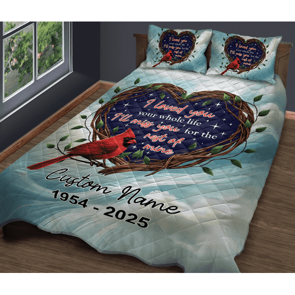 Lotusprinthandmade Personalized Cardinal Memorial Quilt Bedding Set, White Binding, 90x100