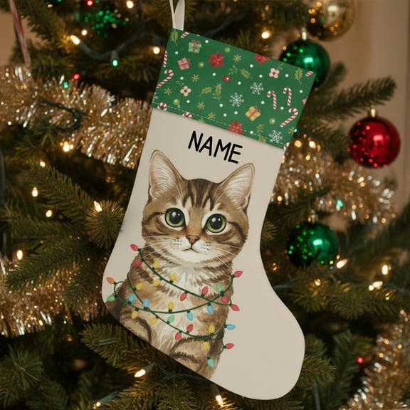 Lotusprinthandmade Personalized Cat Lovers Christmas Stocking (L), cat lovers personalized stocking