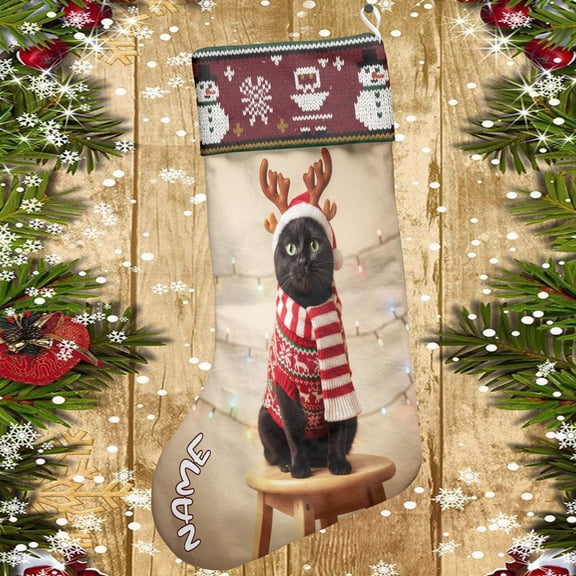 Lotusprinthandmade Personalized Cat Lovers Christmas Stocking (L), christmas cat stocking, cat holiday stocking, cute cat christmas stocking