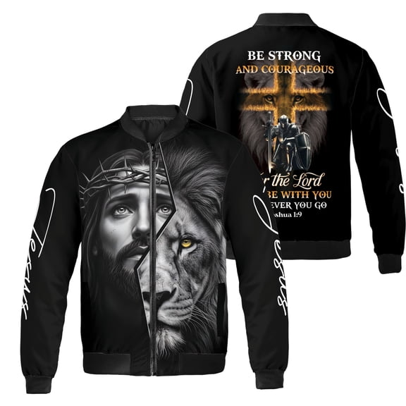 Lotusprinthandmade Personalized Christian Faith with Lion All-over Print Bomber Jacket S-5XL Multicolor (4XL) – Faith and Cross Graphic Jacket