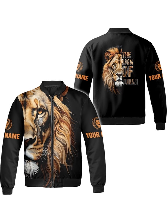 Personalized Christian Faith with Lion All-over Print Bomber Jacket S-5XL Multicolor (L) – Faith and Cross Graphic Jacket