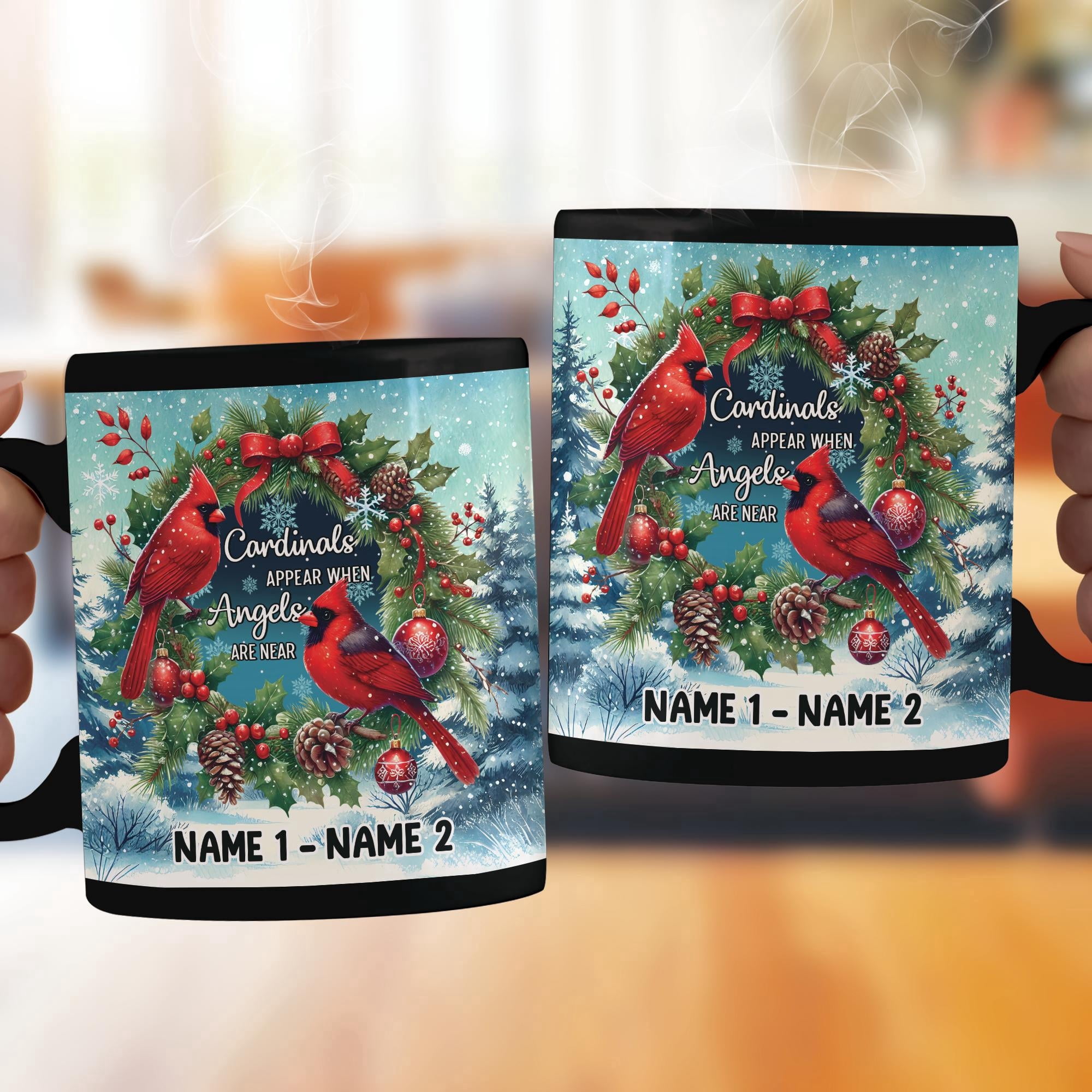 Lotusprinthandmade Personalized Christmas Cardinal Couple Ceramic Mug (15oz)