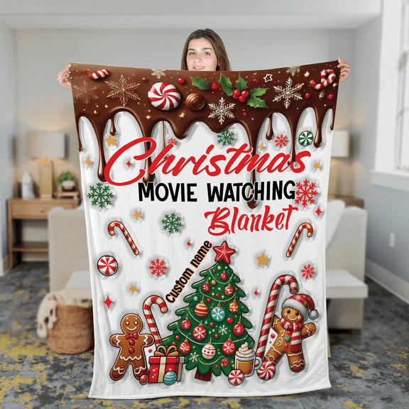 Lotusprinthandmade Personalized Christmas Movie Watching Fleece Blanket 3 Sizes (Made in US) (60"x50")