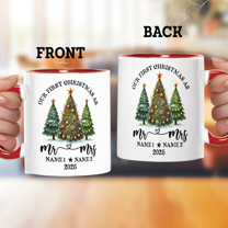 Lotusprinthandmade Personalized Christmas Orange Accent Mug (11oz) (Made In US), Gift for Couple Accent Mug, custom name couple christmas mug