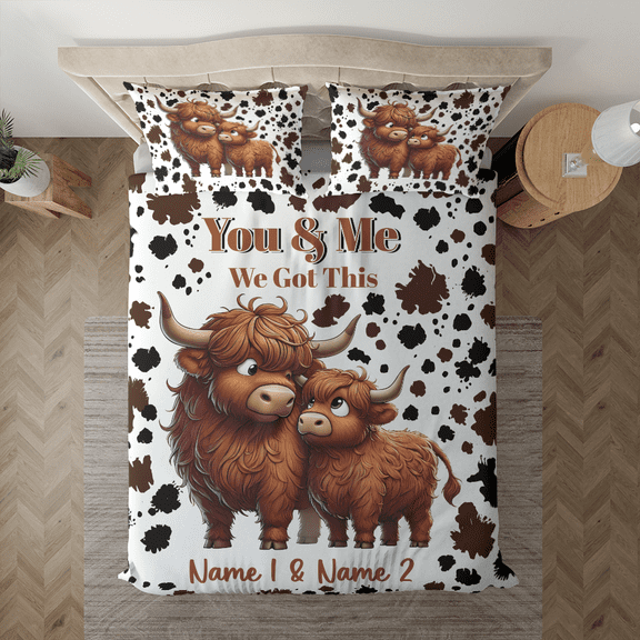 Lotusprinthandmade Personalized Couple Cow "You And Me We Got This" Bedding Set (Made in Vietnam) (60x80), Cute Farm Animal Bedding
