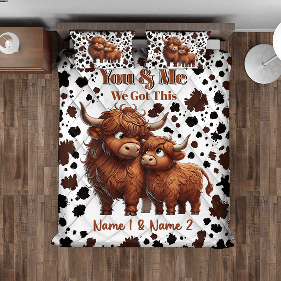 Lotusprinthandmade Personalized Couple Cow You And Me We Got This Quilt Bedding Set (Fold Hem) 5 Sizes (Made in Vietnam) (55x60), Romantic Couple Cow Bedspread