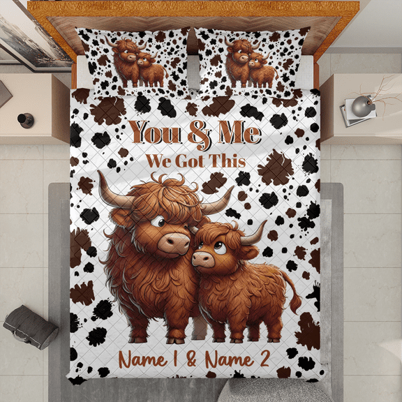 Lotusprinthandmade Personalized Couple Cow You And Me We Got This Quilt Bedding Set (White Binding) 5 Sizes (Made in Vietnam) (80x90), Romantic Couple Cow Bedspread