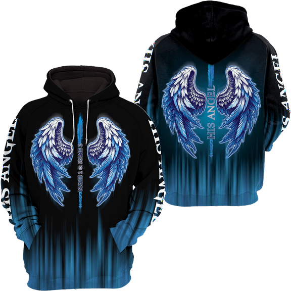 Lotusprinthandmade Personalized Couple Name His Angel Angel Wings Hoodie 3D (Lightweight) S-5XL Multicolor