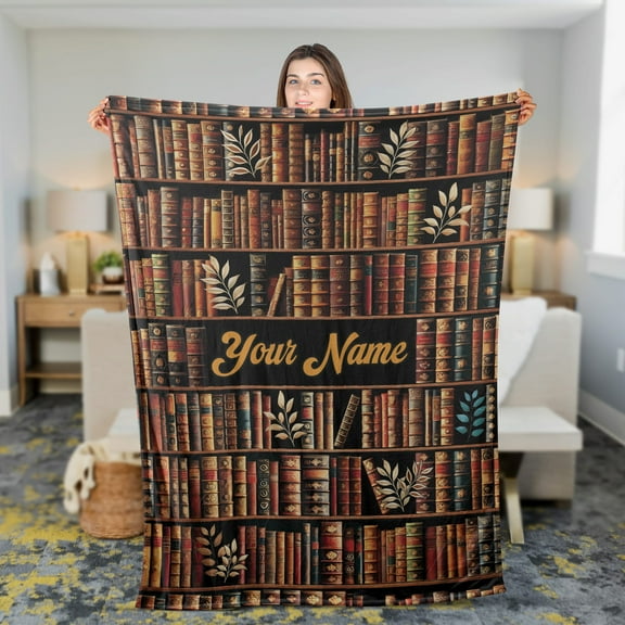 Lotusprinthandmade Personalized Cozy Books Graphic Fleece Blanket 2 Sizes (Made in US) (60"x50"), custom name reading throw, book lover cozy blanket