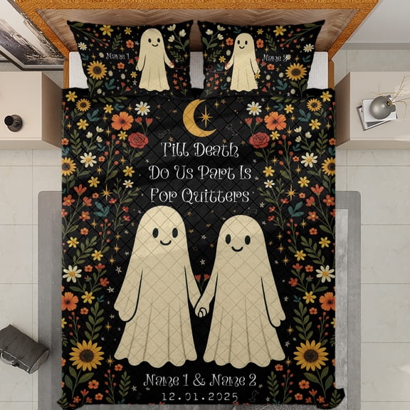 Lotusprinthandmade Personalized Cute Couple Floral Quilt Bedding Set (White Binding) 5 Sizes (Made in Vietnam) (70x80), Cute Couple Quilt Blanket