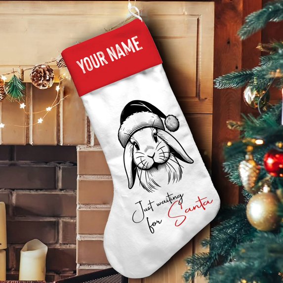 Lotusprinthandmade Personalized Cute Rabbit Lovers Christmas Stocking (L), bunny rabbit christmas stocking, personalized bunny stocking