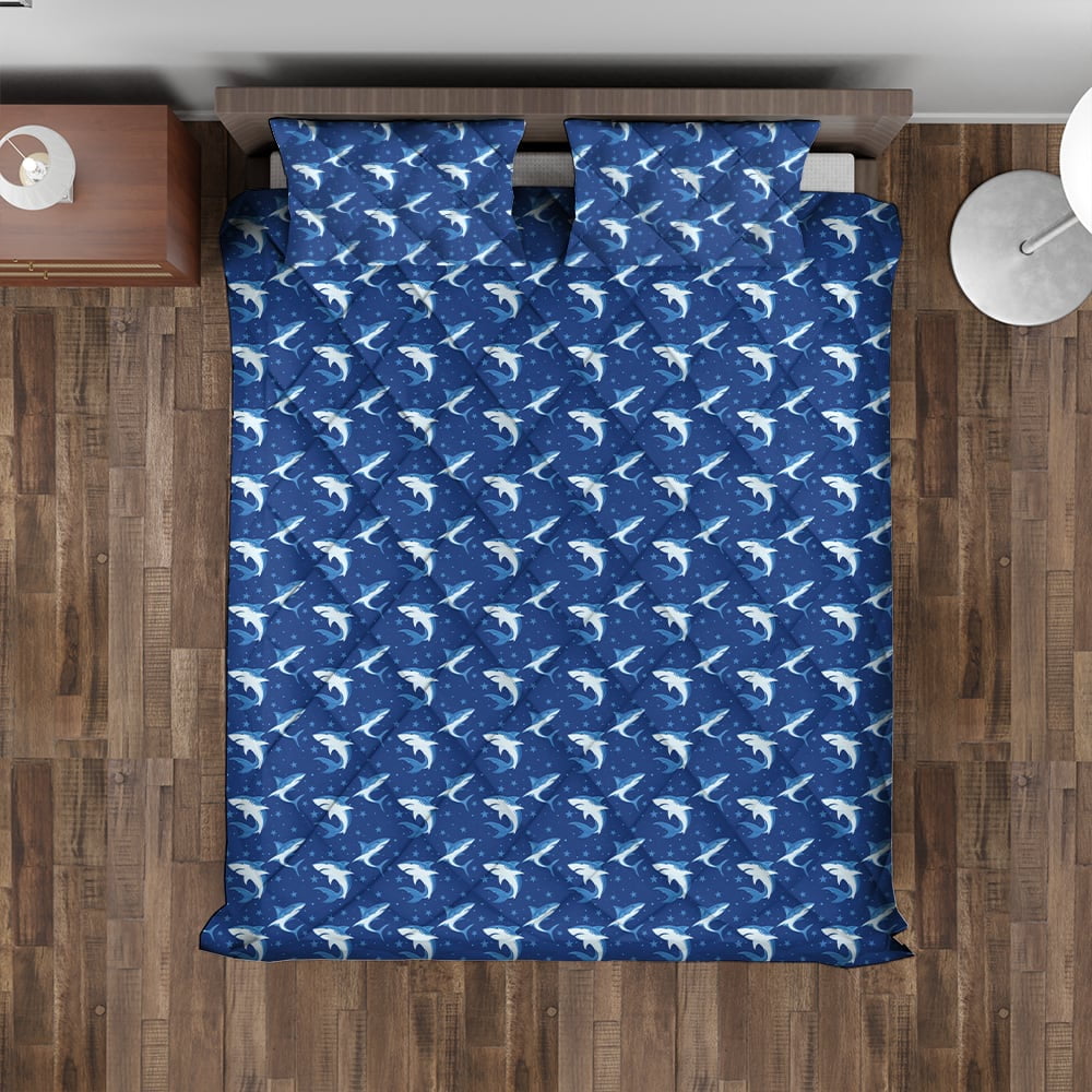 Heron Lotus Pattern Print Bed Set Quilt