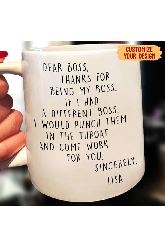 Personalized Dear Boss Mug (11oz) (Made In US), Unique Boss Appreciation Drinkware, Personalized Office Gift Coffee Mug.