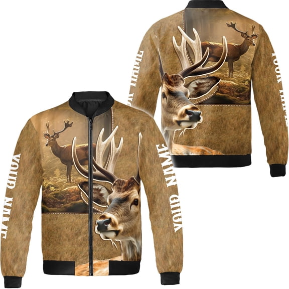 Lotusprinthandmade Personalized Deer Hunting All-over Print Bomber Jacket Hoodie S-5XL Multicolor (L)